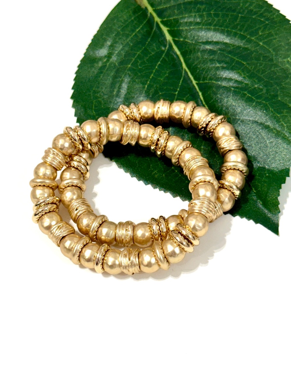 Chico’s Gold Beaded Stretch Bracelet Set of 2 New